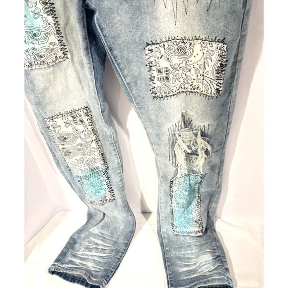 M. Society Politically Incorrect Men's Jeans Distressed Light Denim 40 x 32 Pant - Picture 3 of 16